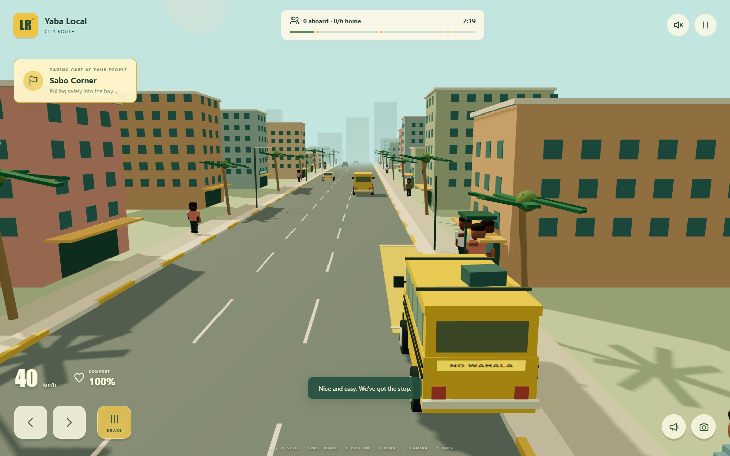 Desktop gameplay as the danfo approaches its marked passenger bay.