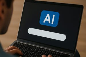 A man using AI on his laptop