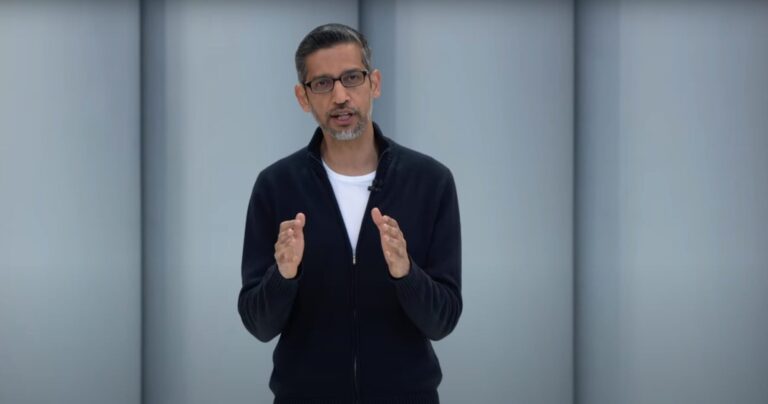 Sundar Pichai giving his keynote speach at the Google 2025 I/O